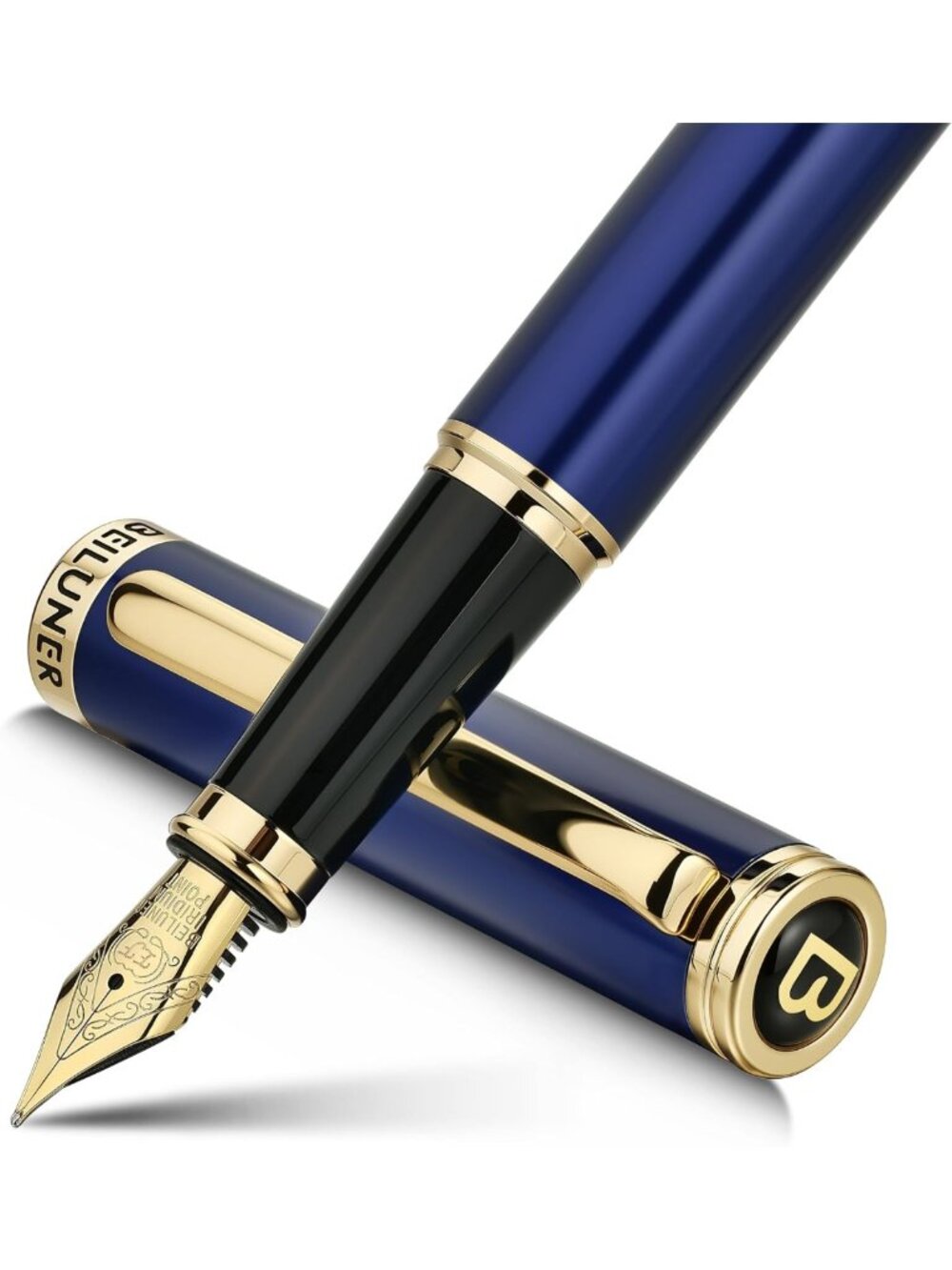 Luxury Blue Fountain Pen with 24K Gold Accents & Gilded Nib - Perfect Gift for